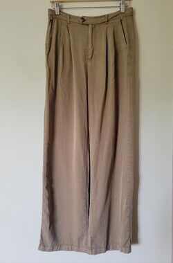Weekend Los Angeles Wide Leg Tencel Pleated Trouser Pants Khaki Brown Medium